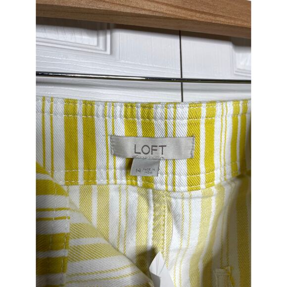 NEW LOFT Skirt Womens 14 Yellow White Striped Mini Denim Cotton Blend - Picture 3 of 6